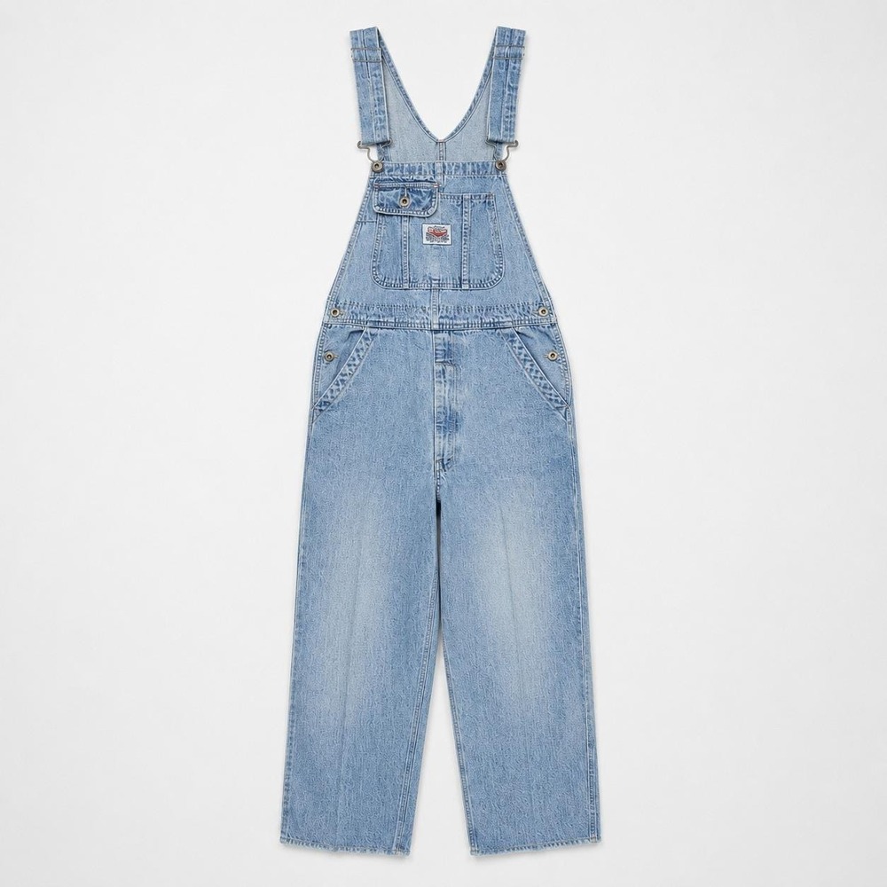 Vintage IKEDA Denim Overalls Canada Acid Wash Carpenter Raw Hem 90s Grunge M